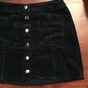 Green velvet button up skirt